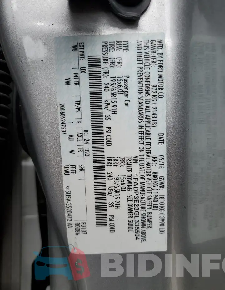 1FADP3E23GL335504 Photo# 12