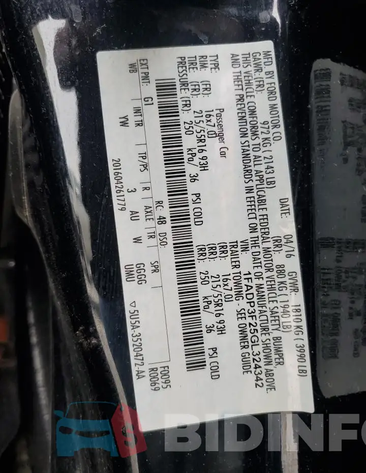 1FADP3F25GL324342 Photo# 12