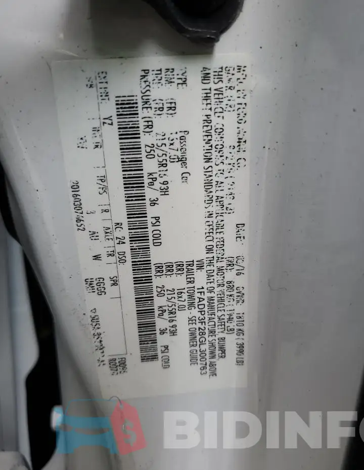 1FADP3F28GL300763 Photo# 12