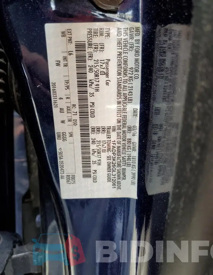 1FADP3K26GL312061 Photo# 12