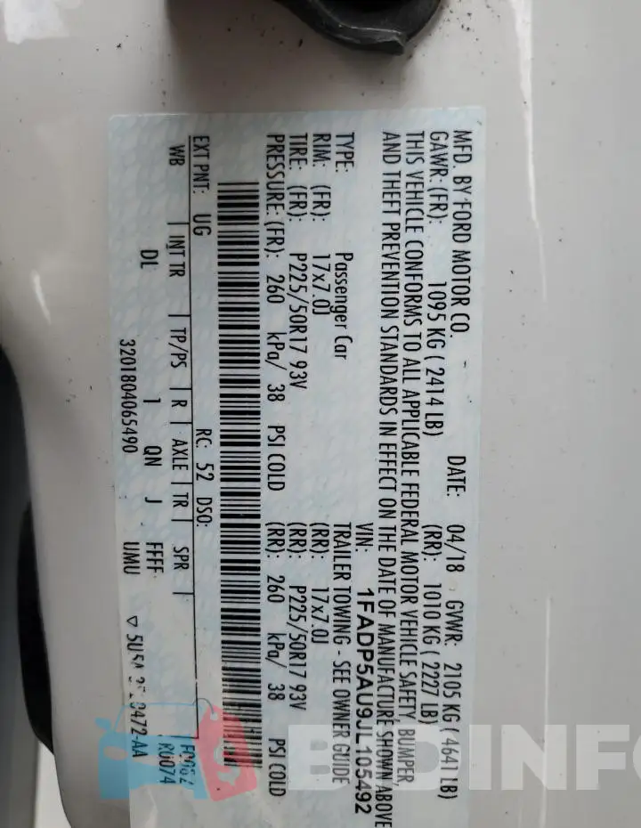 1FADP5AU9JL105492 Photo# 13
