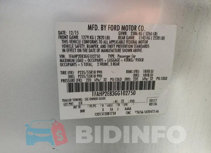 1FAHP2E83GG102750 Photo# 12
