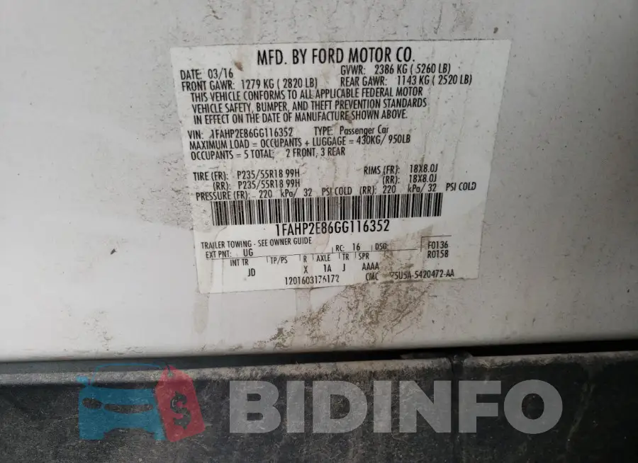 1FAHP2E86GG116352 Photo# 12