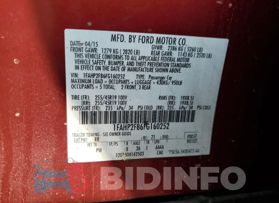 1FAHP2F86FG160252 Photo# 13