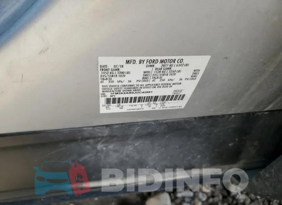 1FM5K8AR9JGC42981 Photo# 13