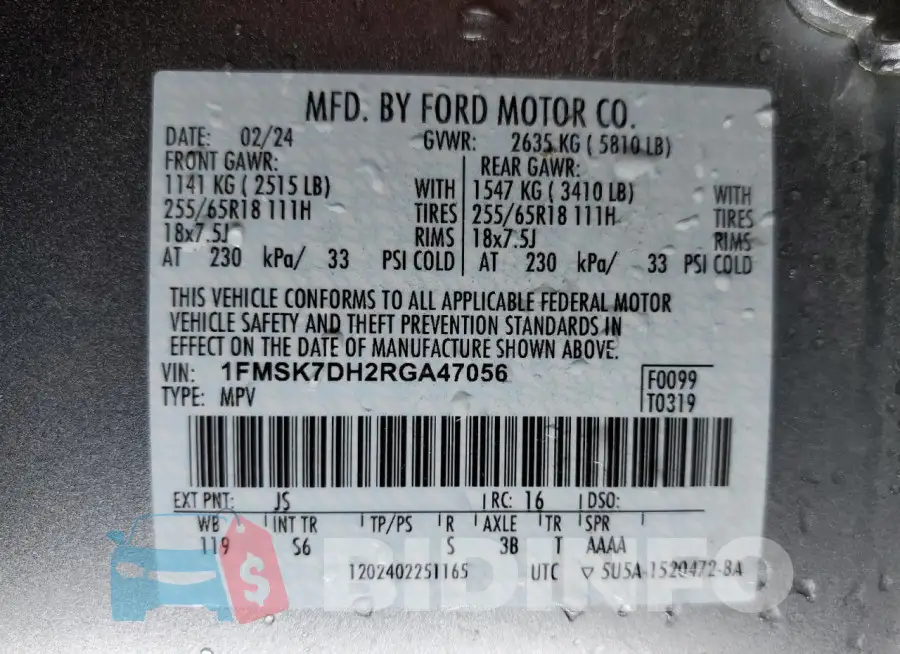 1FMSK7DH2RGA47056 Photo# 14