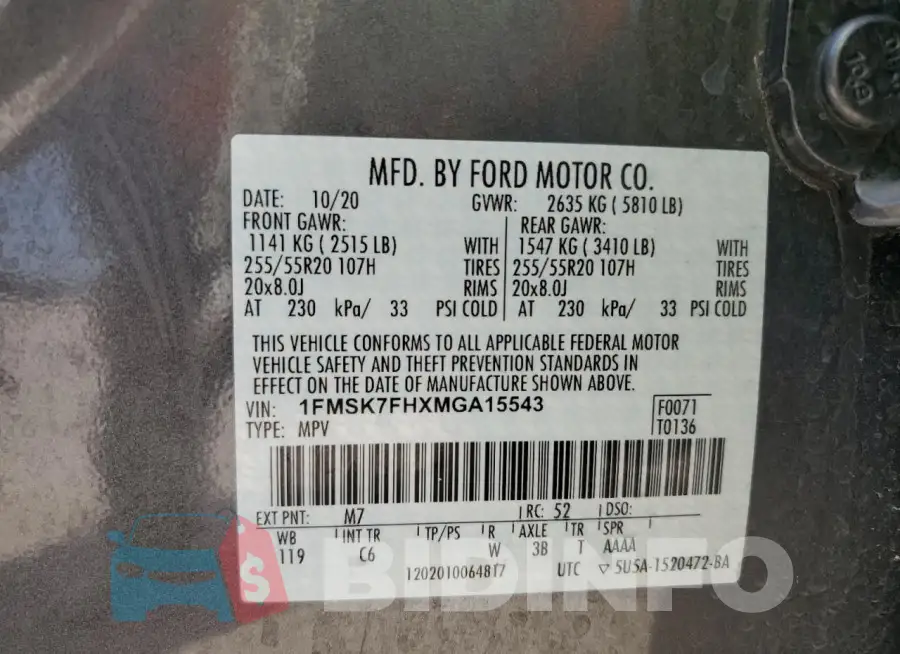1FMSK7FHXMGA15543 Photo# 13