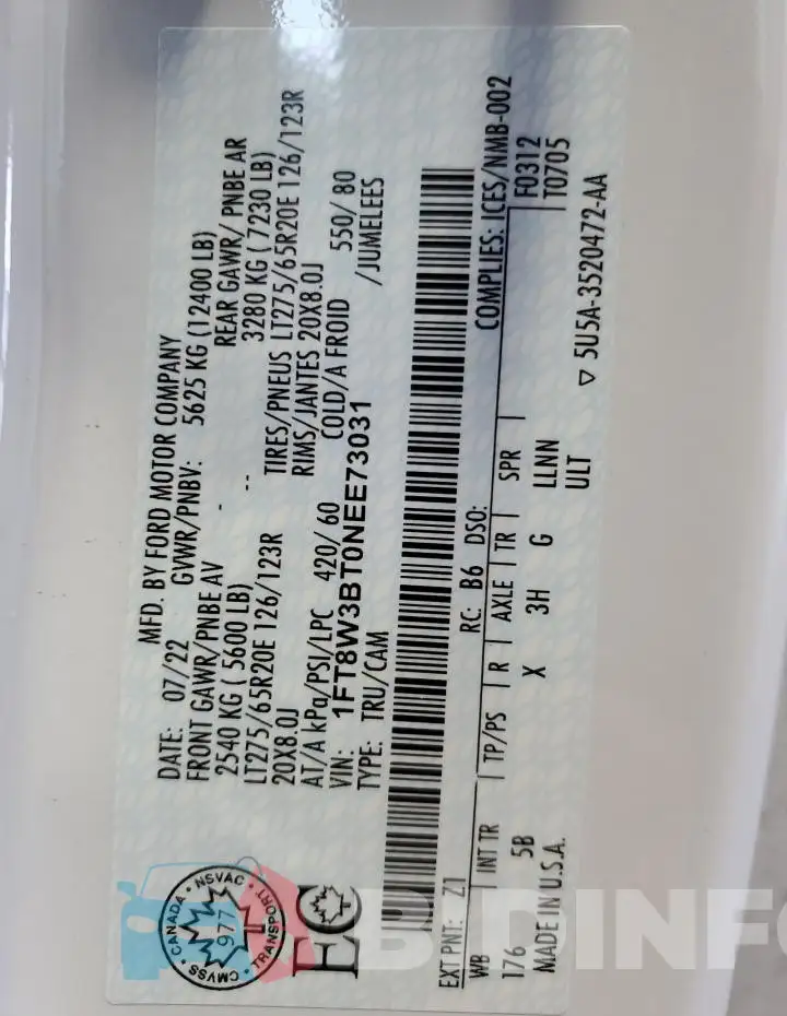 1FT8W3BT0NEE73031 Photo# 12