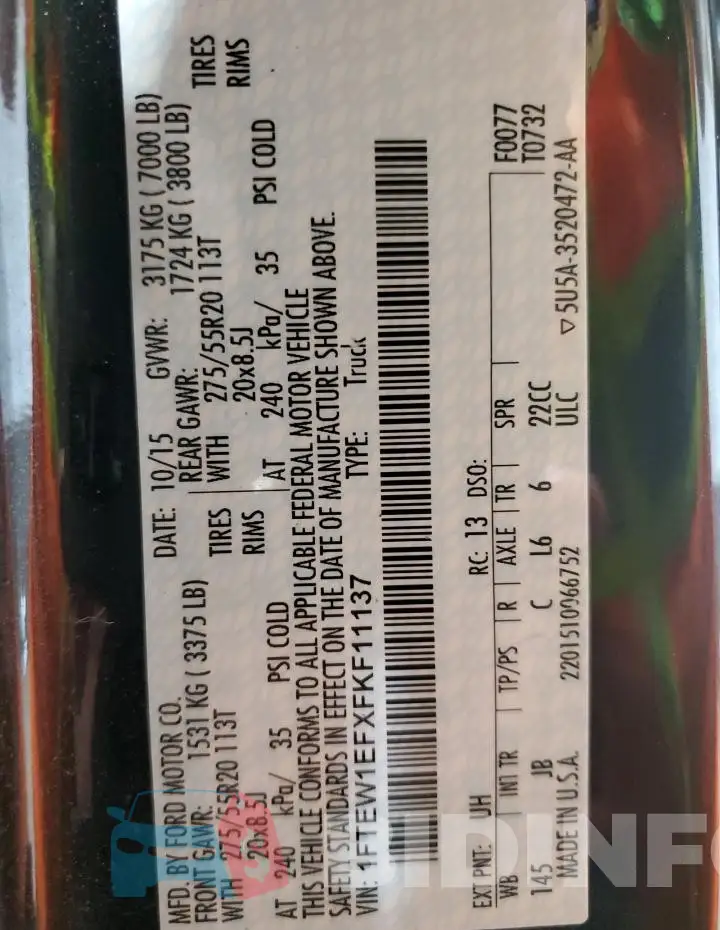 1FTEW1EFXFKF11137 Photo# 12
