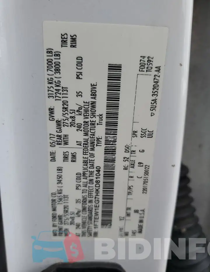1FTEW1EG7HKD81040 Photo# 12