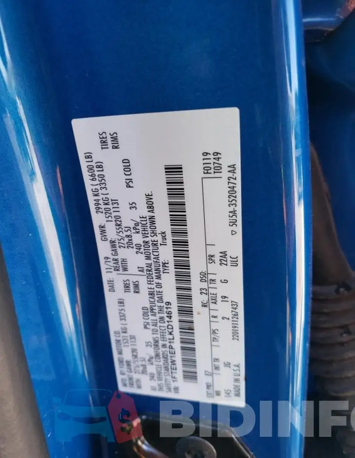 1FTEW1EP1LKD14619 Photo# 12
