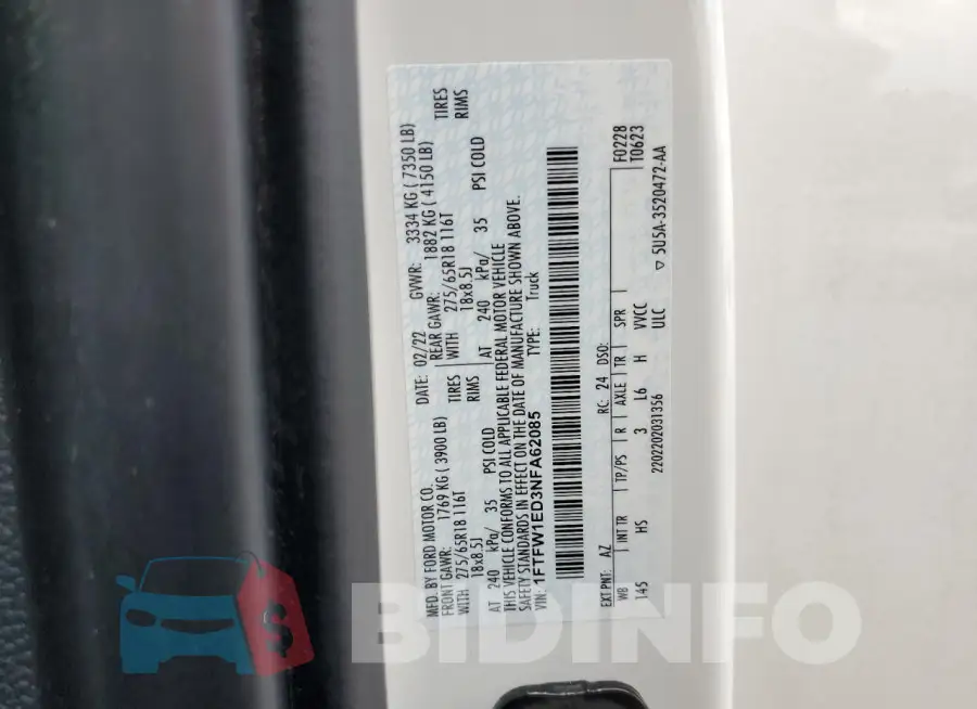 1FTFW1ED3NFA62085 Photo# 12