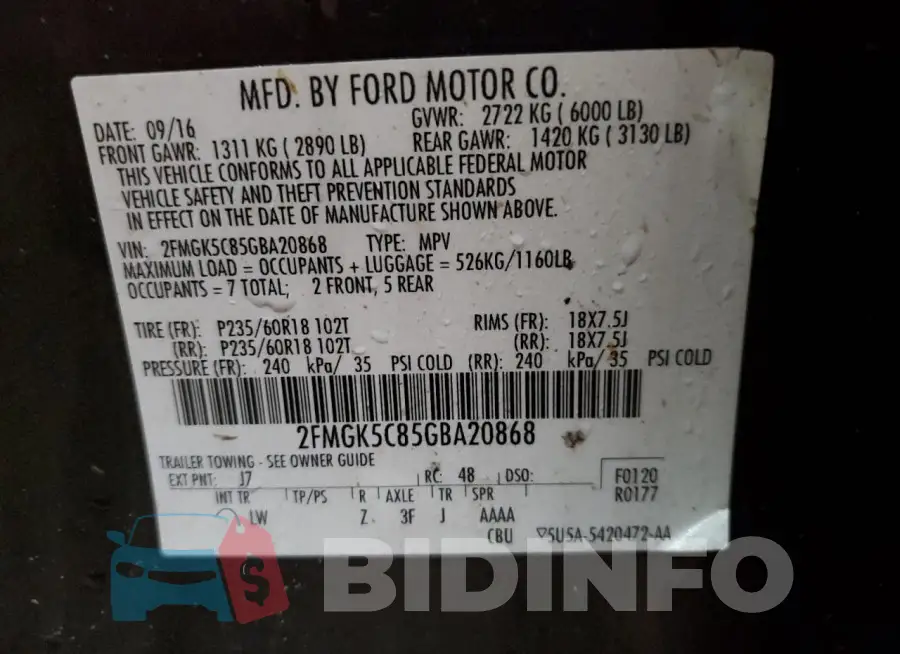 2FMGK5C85GBA20868 Photo# 13