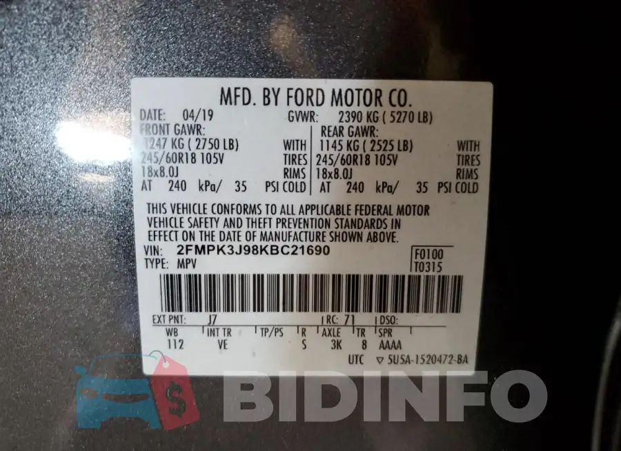 2FMPK3J98KBC21690 Photo# 13