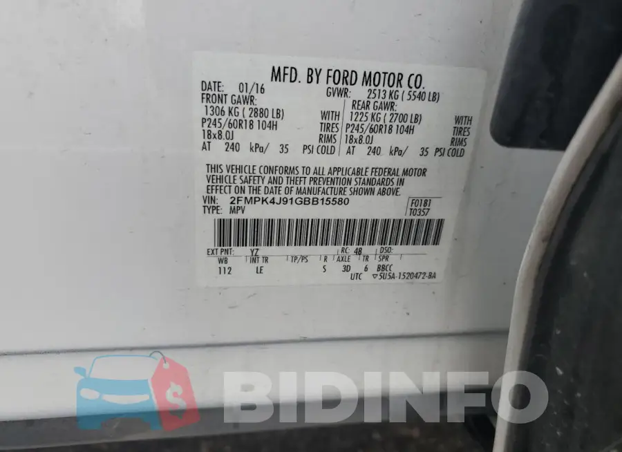 2FMPK4J91GBB15580 Photo# 13