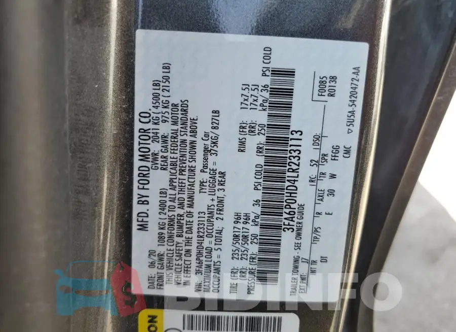 3FA6P0HD4LR233113 Photo# 12