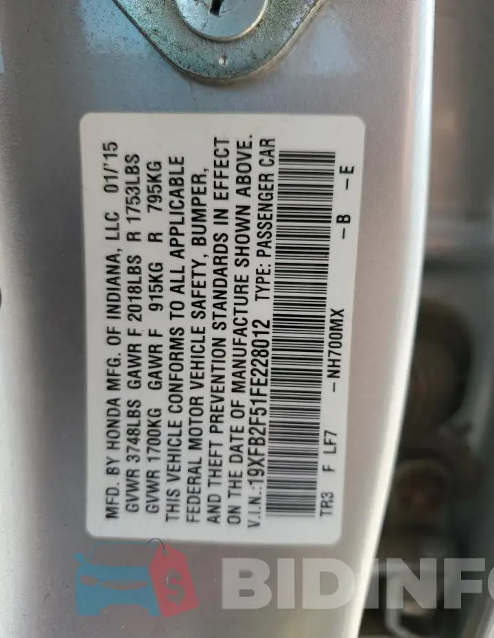 19XFB2F51FE228012 Photo# 12