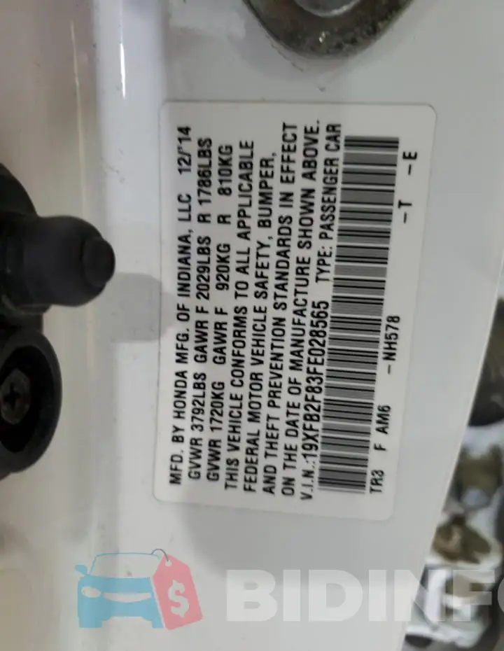 19XFB2F83FE028565 Photo# 12