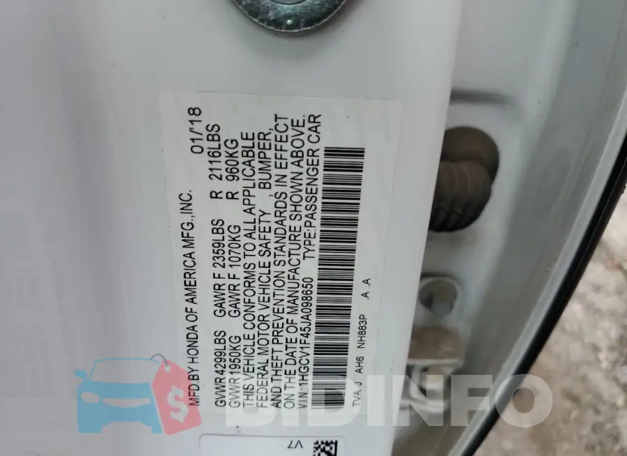 1HGCV1F45JA098650 Photo# 14