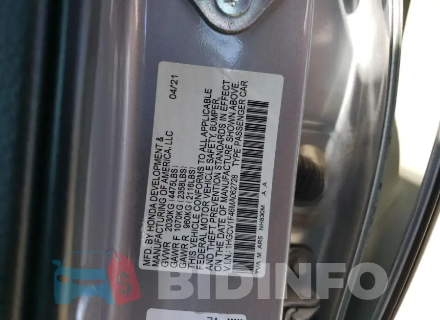 1HGCV1F46MA062728 Photo# 12