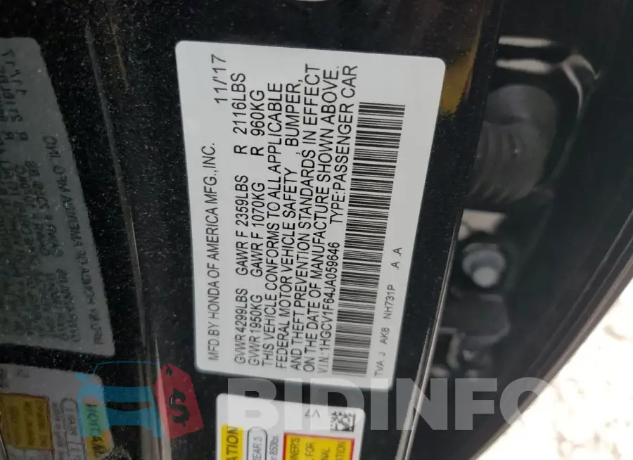 1HGCV1F64JA059646 Photo# 12