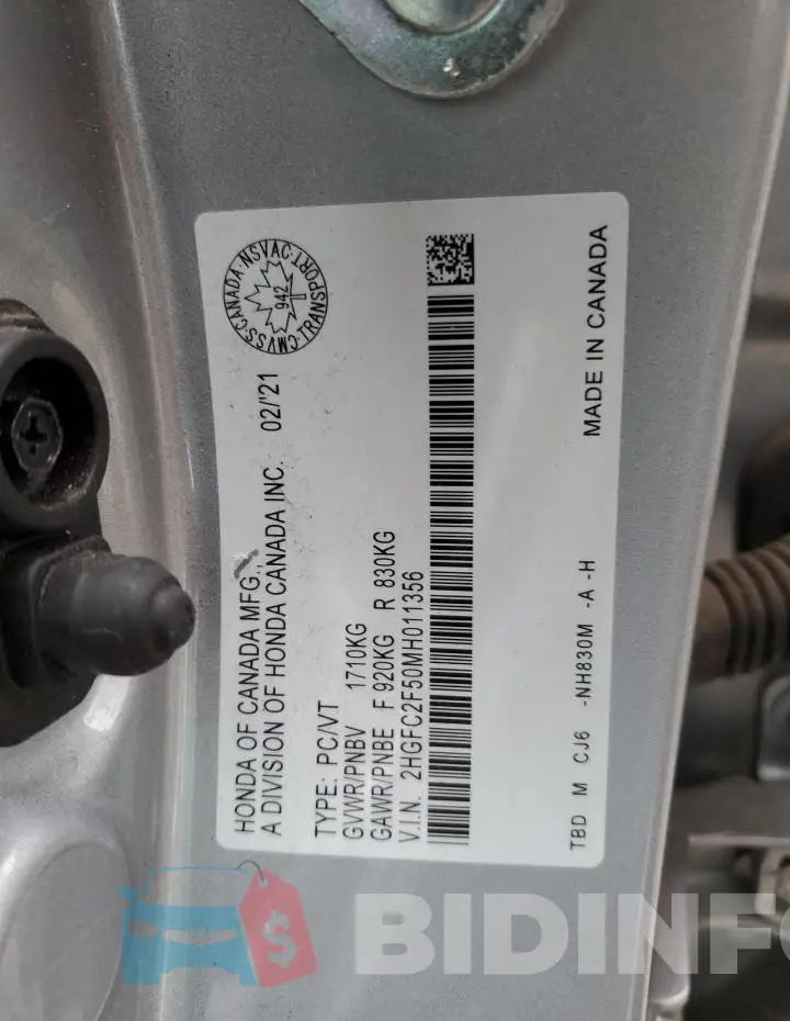 2HGFC2F50MH011356 Photo# 12