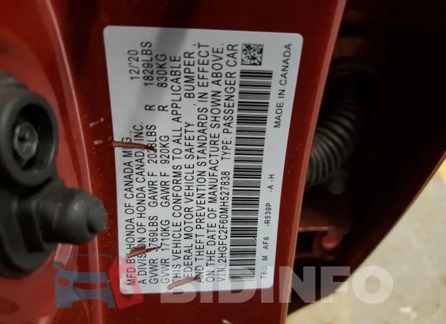 2HGFC2F60MH527838 Photo# 12