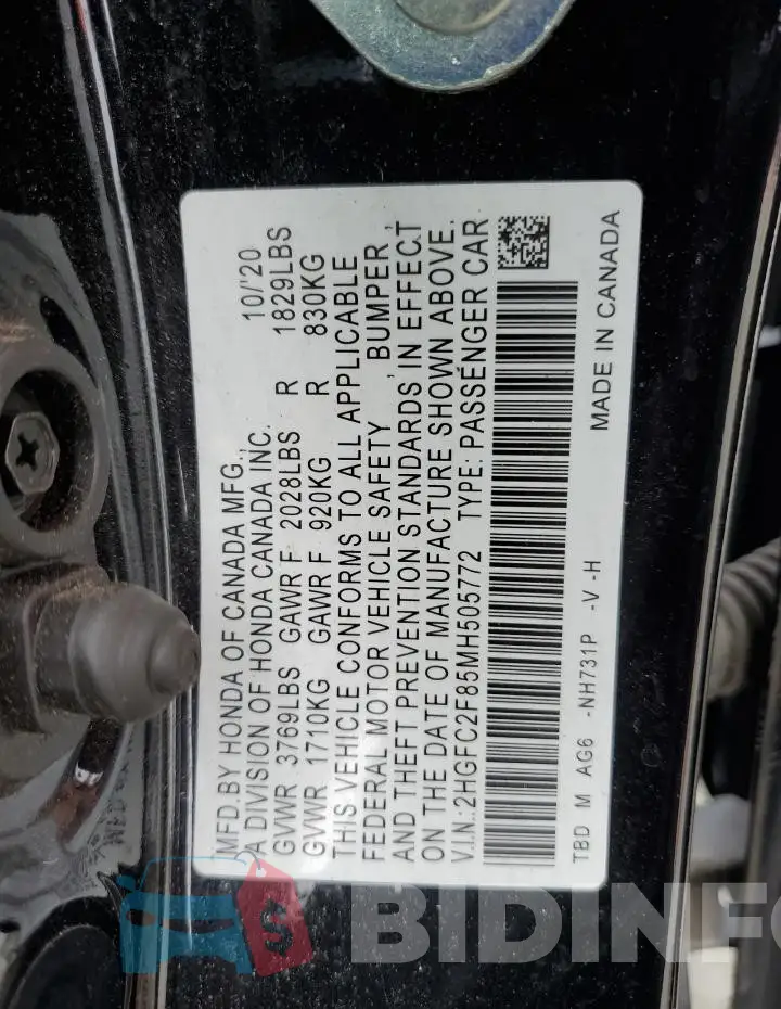 2HGFC2F85MH505772 Photo# 12