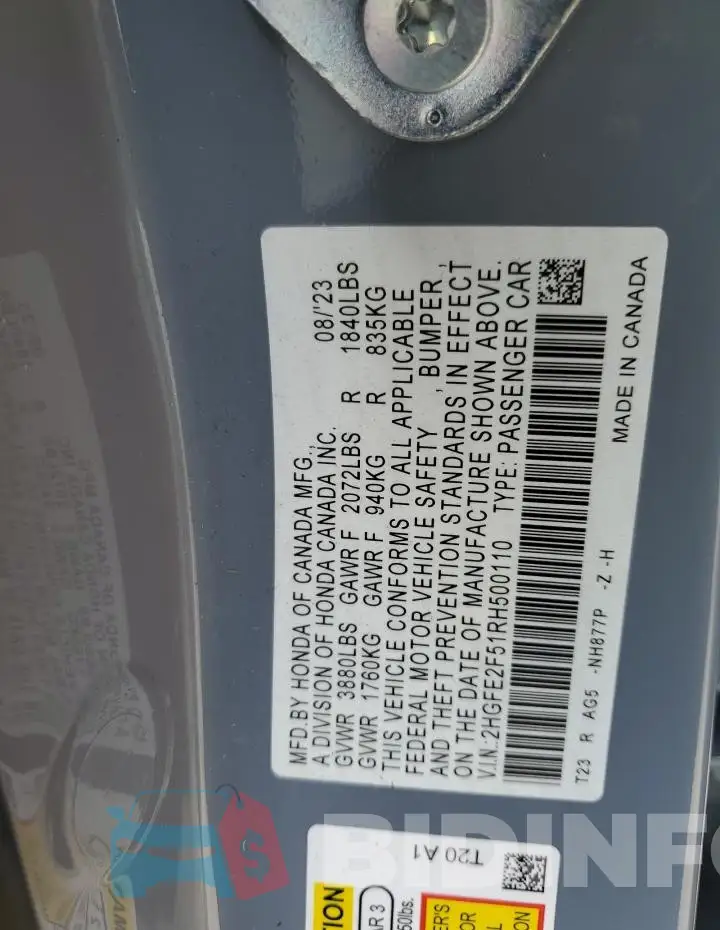 2HGFE2F51RH500110 Photo# 12