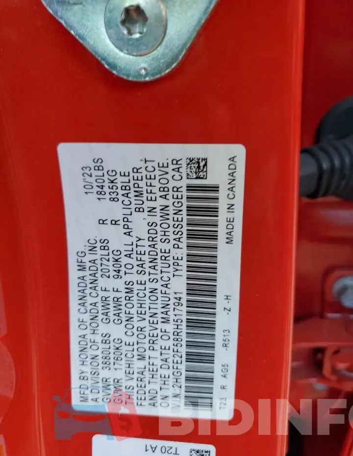 2HGFE2F58RH517941 Photo# 12