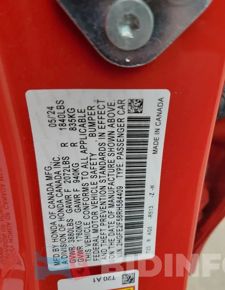 2HGFE2F58RH584409 Photo# 12