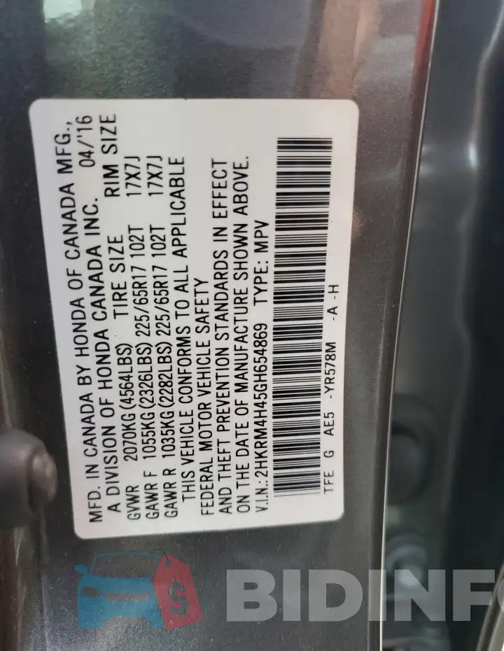 2HKRM4H45GH654869 Photo# 13