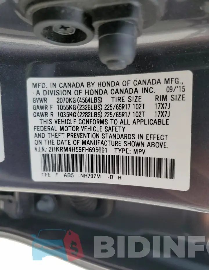 2HKRM4H59FH695691 Photo# 13