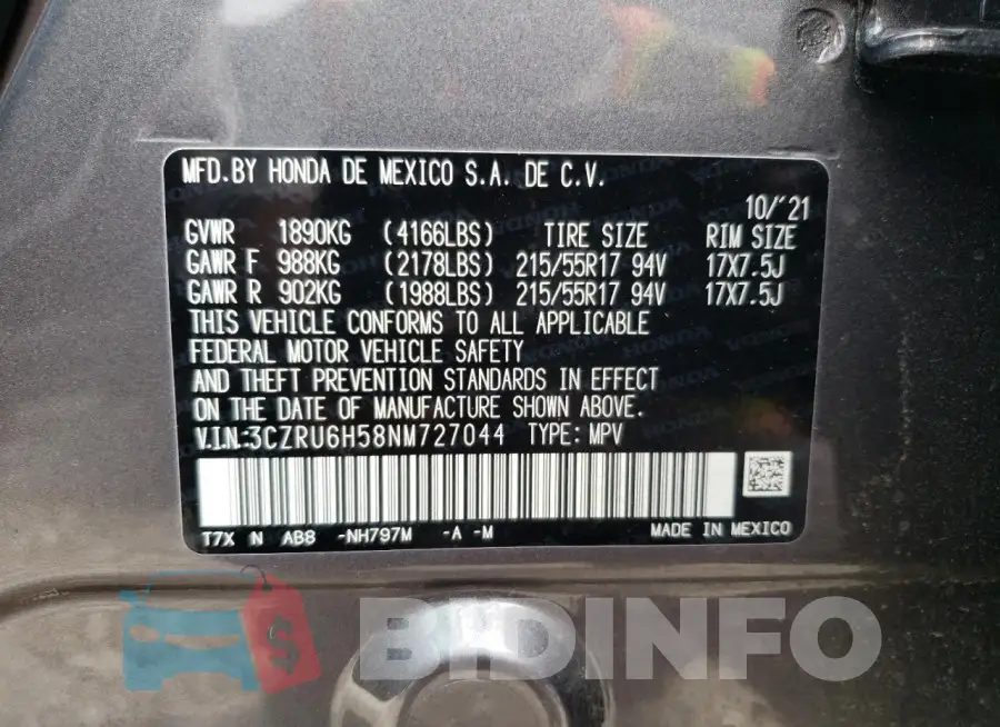 3CZRU6H58NM727044 Photo# 13