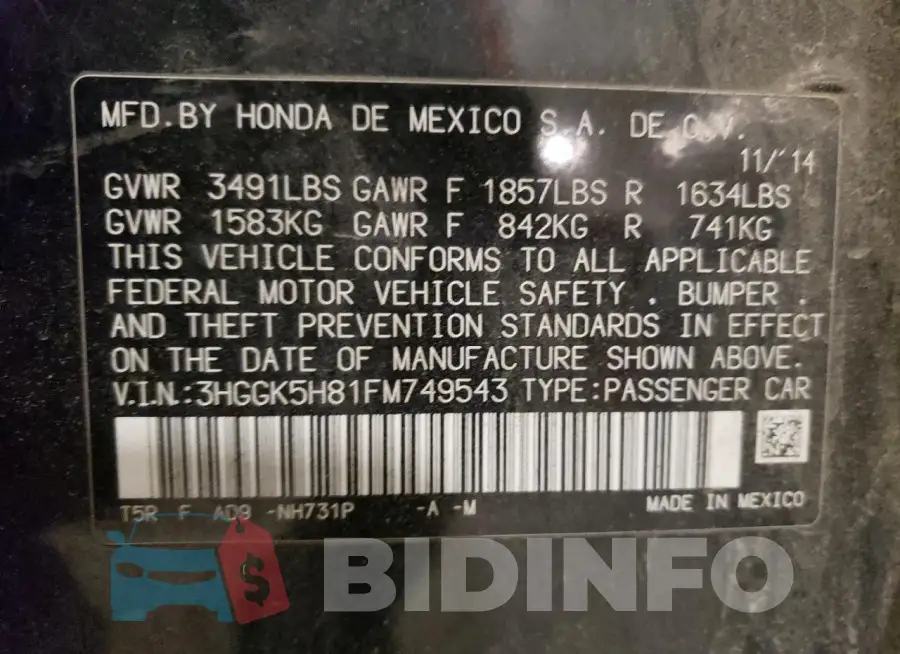 3HGGK5H81FM749543 Photo# 12