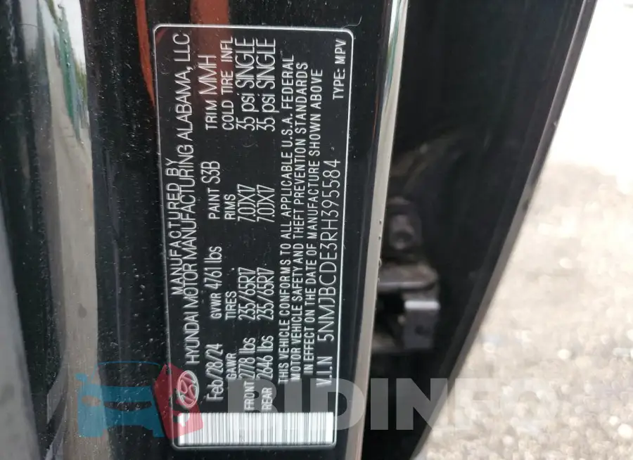 5NMJBCDE3RH395584 Photo# 13