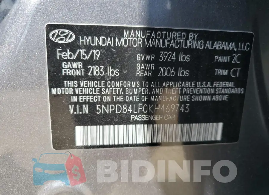 5NPD84LF0KH469743 Photo# 12