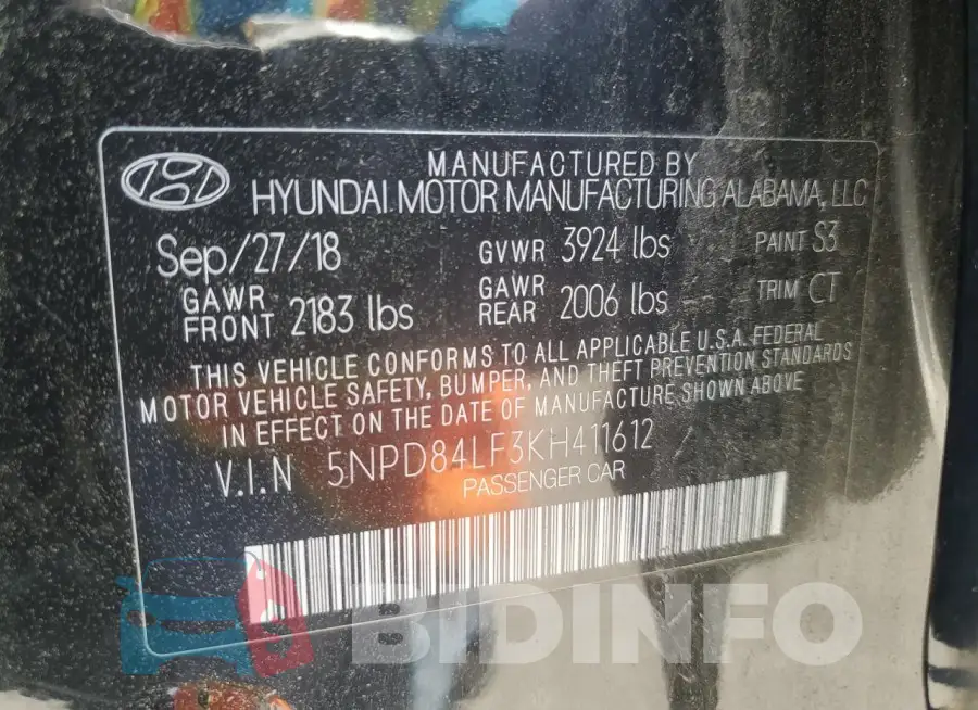 5NPD84LF3KH411612 Photo# 13