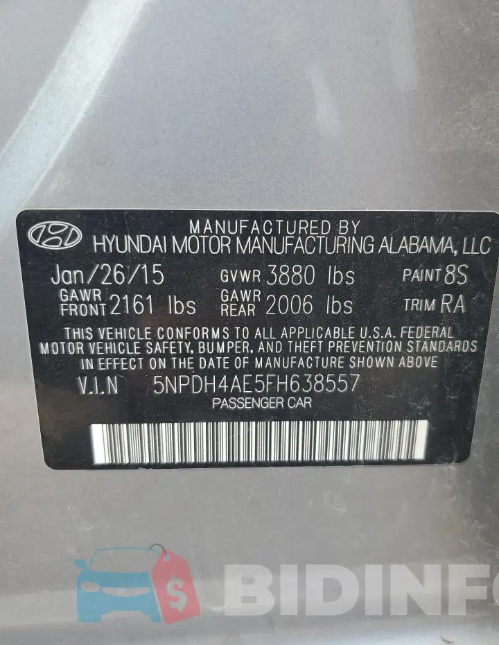 5NPDH4AE5FH638557 Photo# 12