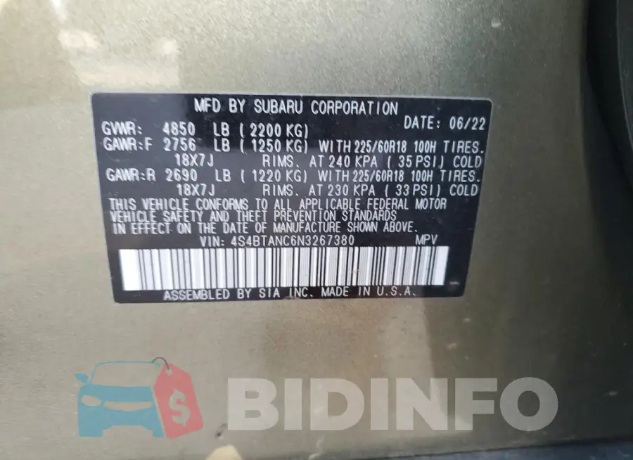 4S4BTANC6N3267380 Photo# 13