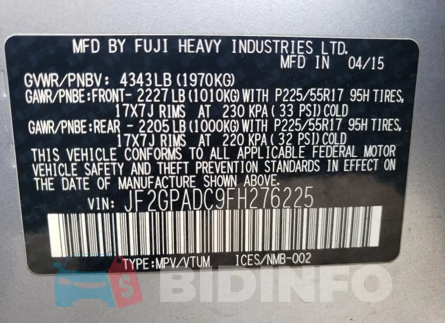 JF2GPADC9FH276225 Photo# 13