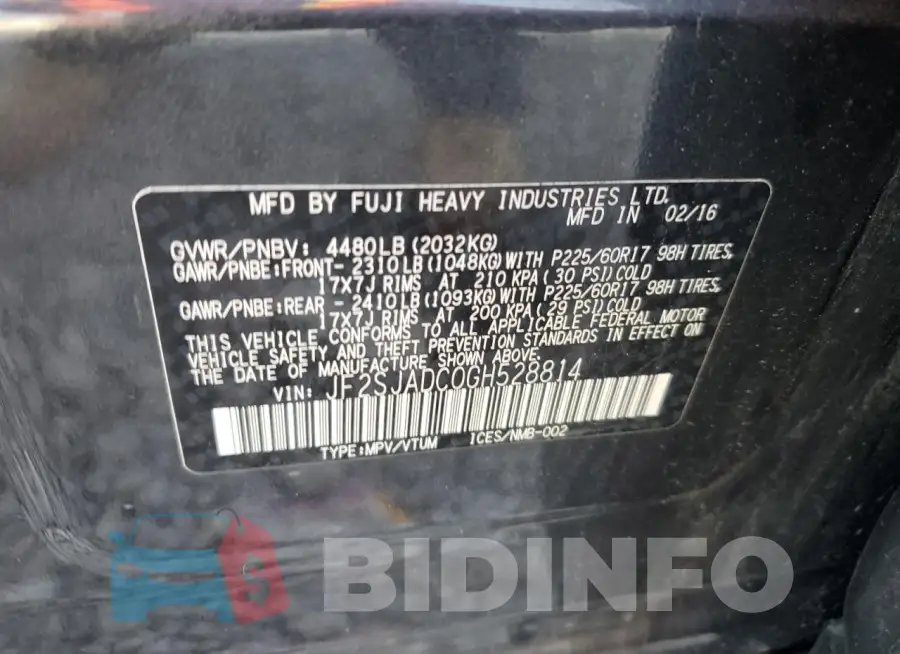 JF2SJADC0GH528814 Photo# 13