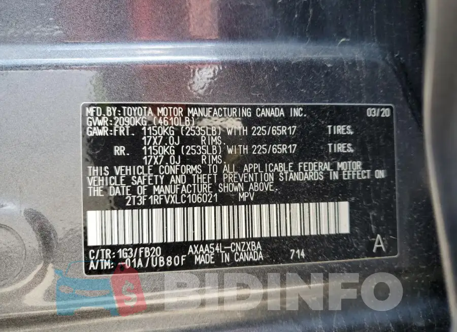 2T3F1RFVXLC106021 Photo# 13