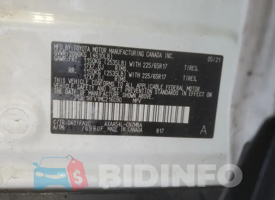 2T3P1RFV1MC216090 Photo# 13