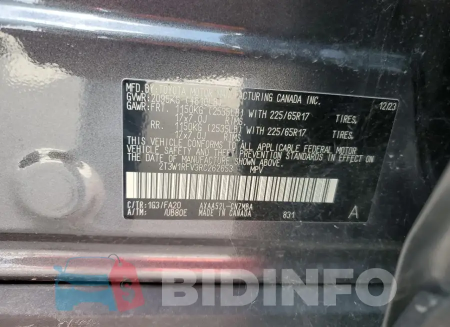 2T3W1RFV3RC262653 Photo# 14