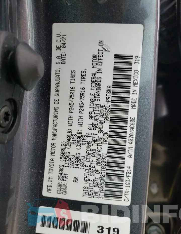 3TYAX5GN2MT020921 Photo# 12