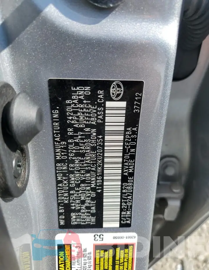 4T1B61HK2KU207354 Photo# 12