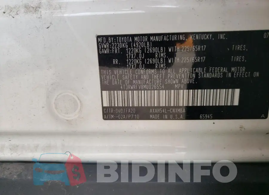 4T3RWRFV8MU026554 Photo# 13