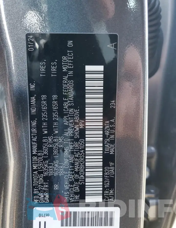 5TDKDRBH2RS541050 Photo# 13