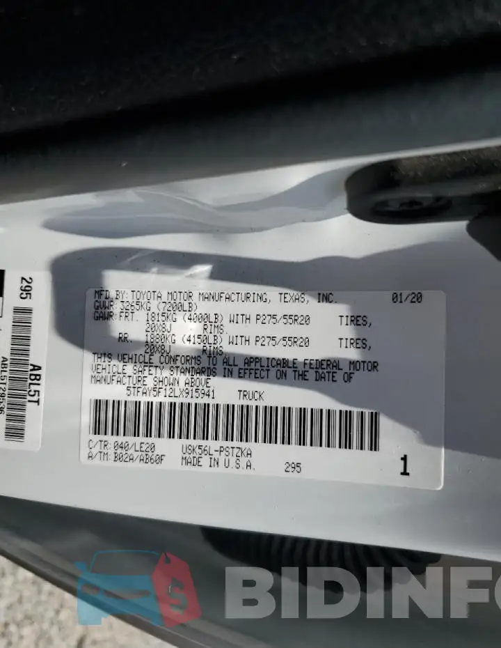 5TFAY5F12LX915941 Photo# 12